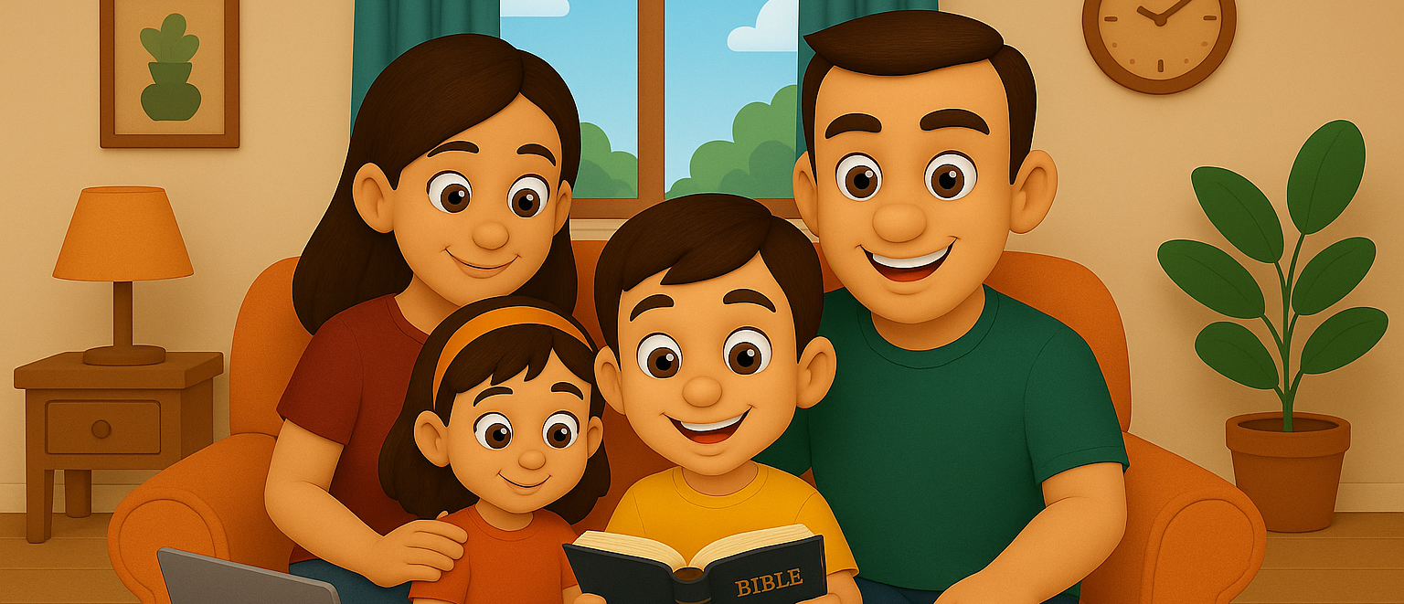 Família unida lendo a Bíblia